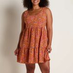 Toad&Co Sunkissed Sunsana Sleeveless Tiered Mini Dress Taffy Micro Floral Print Red Size L Photo 2
