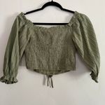O. Vianca | Green Ruched Puff Sleeve Corset Boustier Style Crop Top | Small Photo 5