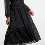 Modcloth  Shimmering Rainfall Metallic Midi Skirt Tier Aline Black AU 12 US 8 NWT Photo 0