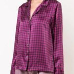 Fleur Du Mal Houndstooth Patterned Button Down Top Womens Small Violet Pink Photo 0