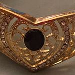 Womens Cuff Bracelet Heart Goldtone Black & Clear Stones 7” To 8” Diameter Gold Photo 1