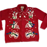 Heirloom Collectibles VTG Snowman Holiday Novelty Cardigan Teacher Red XMAS XL Photo 0