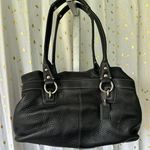 Coach Penelope Black Pebble Leather Leaf Zipper Medium Satchel Tote Bag Purse Photo 2