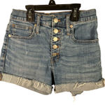 Madewell  High Rise Denim Shorts Button Fly Raw Hem‎ Blue Jean Sz 24 Distressed Photo 0