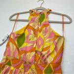 Milk & Honey Brightly Colored Geometric Pattern Pleated Halter Dress Small NEW Yellow Photo 7