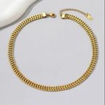 18K Gold coated on Titanium Steel Doble Ring Necklace Herringbone Womens Jewelry Green Photo 6