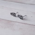 Small Stud Earrings Dark Silver Tone/Gray Owl Photo 1