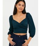 Band of the Free Women's S Floral Crossover Crop Top Blue Long Sleeve Photo 7