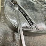 ALDO  Faux Croc Print Shoulder Bag Handbag Purse Zippers Silver Y2K Photo 2