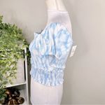 Lush Clothing LUSH Blue and White Swirl Smocked Short Sleeve Crop Top NEW Size M Photo 4