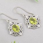 Simulated Peridot and Simulated Diamond 4.40 ctw Earrings in Silvertone Silver Photo 1