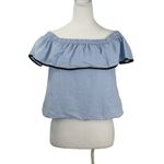 ZARA  Poplin Crop Off Or Shoulder Blue Black Trim Black Tie Size Small Photo 4