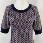 Juicy Couture Geo Knit Dress Front Slits Short Sleeve Mini Navy Pink Size XS Photo 2