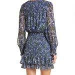 Veronica Beard NWOT Saera Blue Multi Floral Smocked Crepe Mini Dress Size 0 Photo 8
