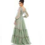 Mac Duggal NWT 67864 Long Sleeve Satin Chiffon Tiered Gown Dress Sage Green Photo 4