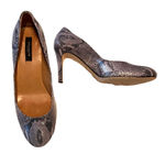 Ann Taylor gray metallic snake Leather high Heel pumps leather 8M Photo 2