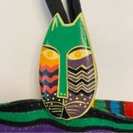 Laurel Burch Tote Bag Cats Canvas Coated Interior Vibrant Zipper Large Retired Green Photo 2