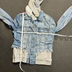 Central Park West  Women's XS‎ Blue denim FANNING Removable Hood Jacket Jean Photo 10