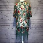 Sweet Rain Sweat Rain Floral Fringe Kimono Cardigan Size Medium | Green Lace Boho Photo 2