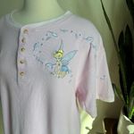 Disney Vintage Tinker Bell Waffle Knit Henley Tee Shirt Pink L short sleeve Photo 1