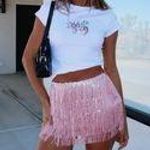 White Fox Boutique Pink Sequin Fringe Mini Skirt Photo 0