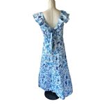 H by Halston NWT H Halston Sleeveless Batik Blossom Angle Blue Ruffled Strap Dress Photo 11