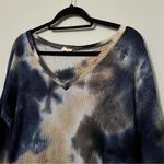 The Comfy BiBi Navy Blue Tan White Tie Dye Waffle Knit Long Sleeve Top Size L Photo 7