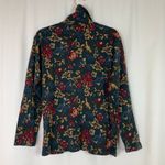 Talbots  | Vintage Dark Floral Mock Neck 100% Cotton Long Sleeve Shirt Womens M Photo 3