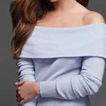 Antonio Melani  Blue Cashmere Off Shoulder Sweater Medium Photo 0