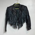 Vintage Black Leather Fringe Crop Moto Jacket Sz M Size M Photo 1