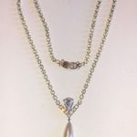 Vintage Silver Tone CZ Rhinestone & Faux Pearl Formal Classic Boho Necklace Photo 1