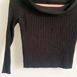 ZARA  Knit Black Off the shoulder Ribbed Cropped 3/4 Sleeve Top Small Photo 6