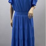 Chico's  Dark Blue Flutter Sleeve Tiered Elegant Maxi Ruffle Dress Photo 6