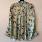 ZARA  Mint Green Paisley Floral Long Sleeve Button Down Shirt Boho Flowy Large Photo 5