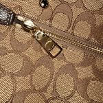 Coach SIGNATURE WOMENS KHAKI JACQUARD LEATHER TRIM ZIP TOP TOTE HANDBAG F58282 Photo 4