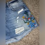 ZARA Floral Embroidered Distressed Ripped Denim Shorts Photo 2