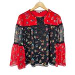 Rebecca Minkoff Red Floral Bell Sleeve Luca Top Size Small Cottage Prairie Photo 0