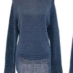 BCBGMAXAZRIA Blue Open Weave Tunic Sweater Long Sleeve Semi Sheer Size Large Photo 0