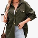 Dokotoo Womens Corduroy Shirts Casual Button Down Blouses Long Sleeve Oversized Tops with Pockets Photo 1