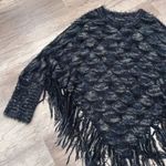 Frazzle Women's Eyelash Knit With Sleeve Fringe Poncho Sweater Black Blue Medium Photo 11
