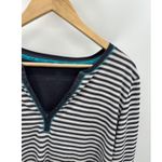 Betsey Johnson Top Women LARGE Grey White Striped V-Neck Henley Long Sleeve Photo 2