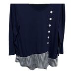 Navy Nautical Boat Yacht Button Striped Long Sleeve Size Small Preppy Womens Blue Photo 2