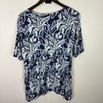 LOGO By Lori Goldstein LOGO Lori Goldstein Top L Blue White Botanical Print Resort Artsy Boho Pockets Photo 5