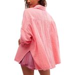 Free People NEW  Cardiff Top Pink Barbicore Cotton Gauze Button-Up Shirt Small Photo 11