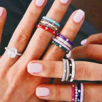 Boutique NEW Unisex White Ceramic Pave Diamond Sterling Silver Band Ring, Size 6 Photo 0