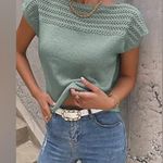 SheIn Boat Neck Cap Sleeve Casual Ribbed Knit Top Mint Green Size Small Photo 1