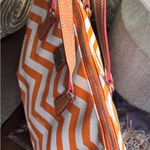Dooney & Bourke Authentic leather/canvas Orange Chevron zip top Tote Bag Photo 4