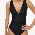 J.Crew Black V Neck Ruched 1 Piece Swim Bathing Suit L NEW Photo 0