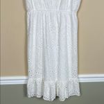 Japna  Women’s Boho Cottage Eyelet Lace White Smocked Back Ruffle Hem Tank Dress Photo 2