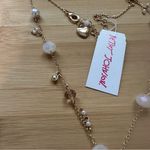Betsey Johnson  Jeweled Heart Pendant Chain Necklace Goldtone with Pink Flowers Photo 2